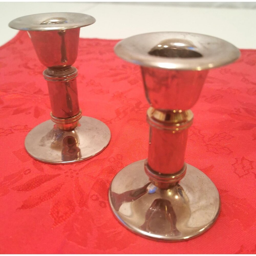 Candle Stick Holders Unique Vintage Silver Plated Compact